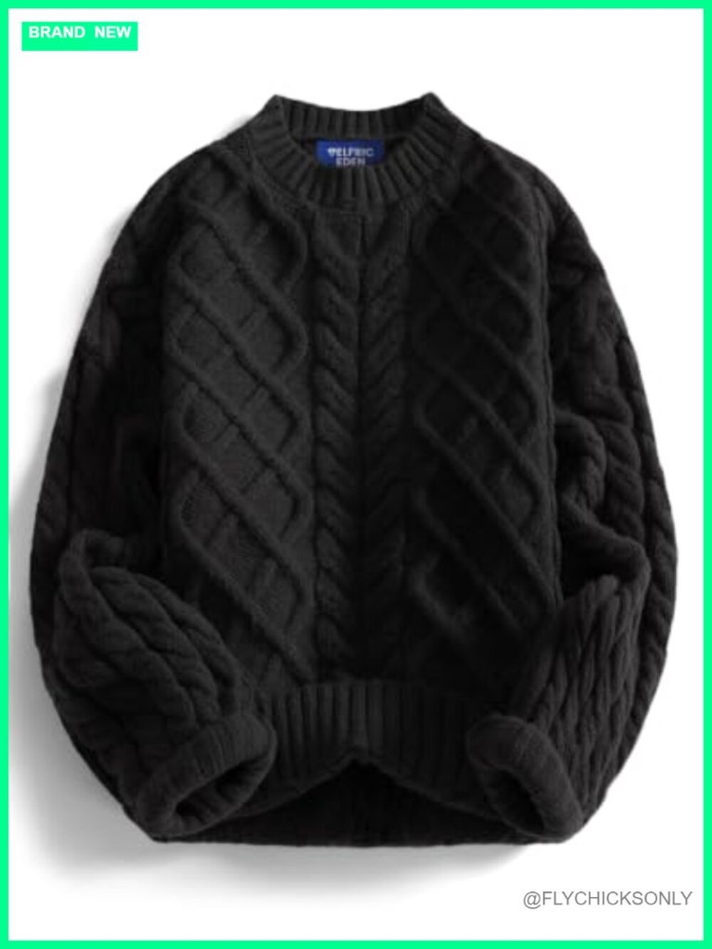 Oversized Cable Knit Sweater Crewneck Pullover Lantern Sleeve Women